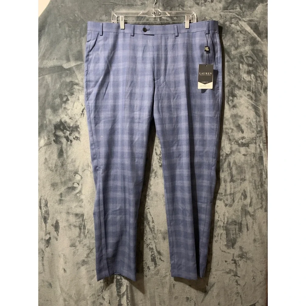 Lauren Ralph Lauren Mens Ultraflex Blue Plaid Suit Trousers Edgewood 42W x 32L